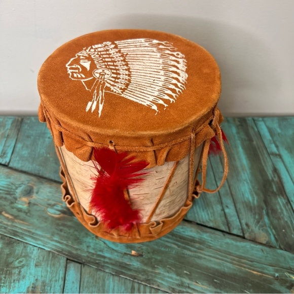 Vintage Native American Canada Leather Wood Drum - Picture 2 of 16
